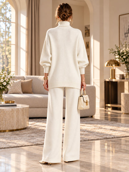 ✨ Women's Elegant Turtleneck Sweater & Wide-Leg Pants Set