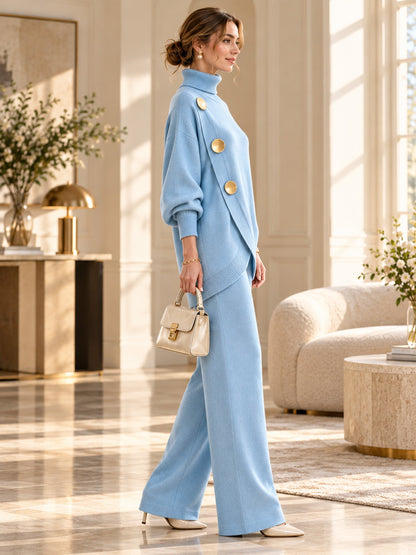 ✨ Women's Elegant Turtleneck Sweater & Wide-Leg Pants Set