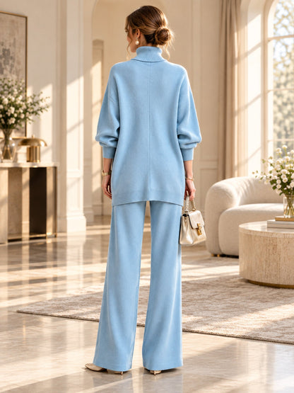 ✨ Women's Elegant Turtleneck Sweater & Wide-Leg Pants Set