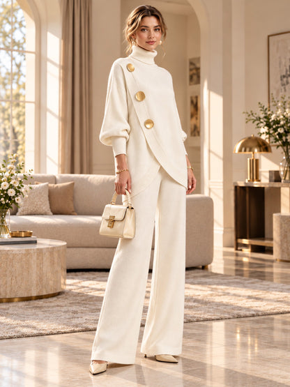 ✨ Women's Elegant Turtleneck Sweater & Wide-Leg Pants Set