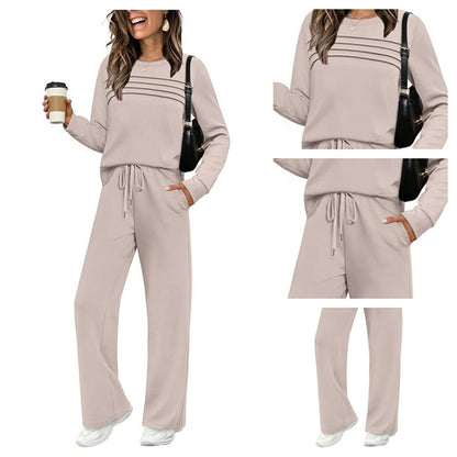 Women's Crew Neck Lounge Set – Top & Drawstring Pants
