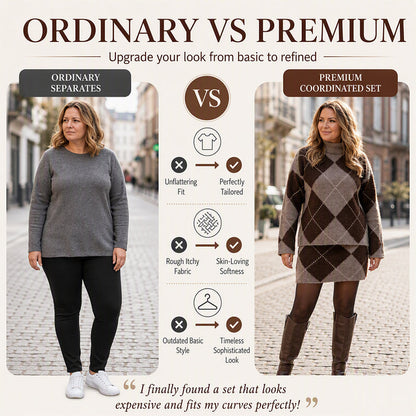 Women's Argyle Knit Sweater & Skirt Set – Elegant, Cosy & Effortlessly Chic