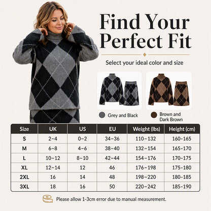 Women's Argyle Knit Sweater & Skirt Set – Elegant, Cosy & Effortlessly Chic