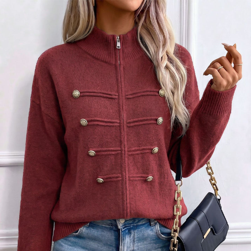 Effortless Elegance | Women's Casual Double Zipper Sweater Jacket