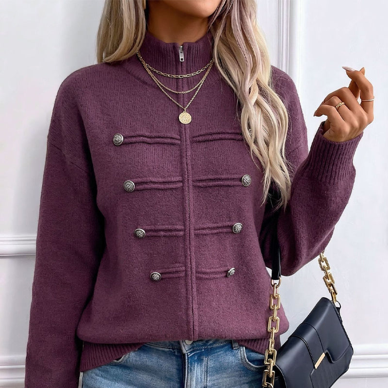 Effortless Elegance | Women's Casual Double Zipper Sweater Jacket