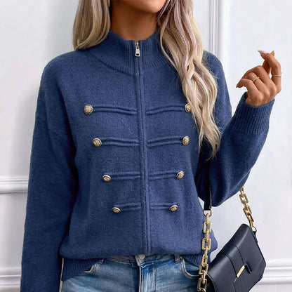 Effortless Elegance | Women's Casual Double Zipper Sweater Jacket