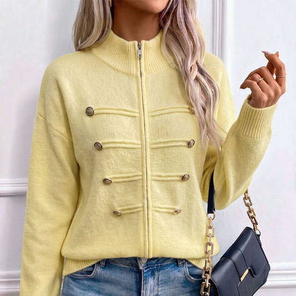 Effortless Elegance | Women's Casual Double Zipper Sweater Jacket