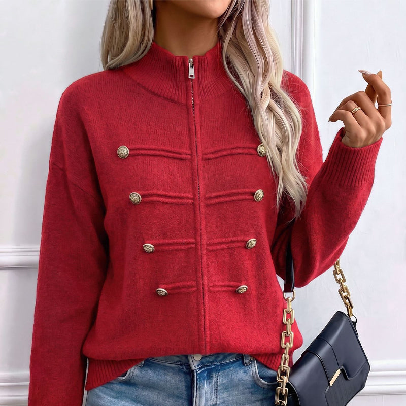 Effortless Elegance | Women's Casual Double Zipper Sweater Jacket